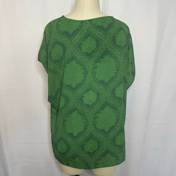 CAbi Green Yellow Baroque Floral Blouse Top XL Boho Boxy Pullover Style 597 - Picture 2 of 6